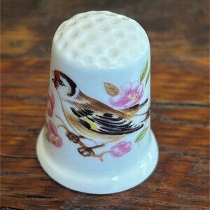 Goldfinch Bone China Decorative Thimble With Pink Floral Design For Collectors O